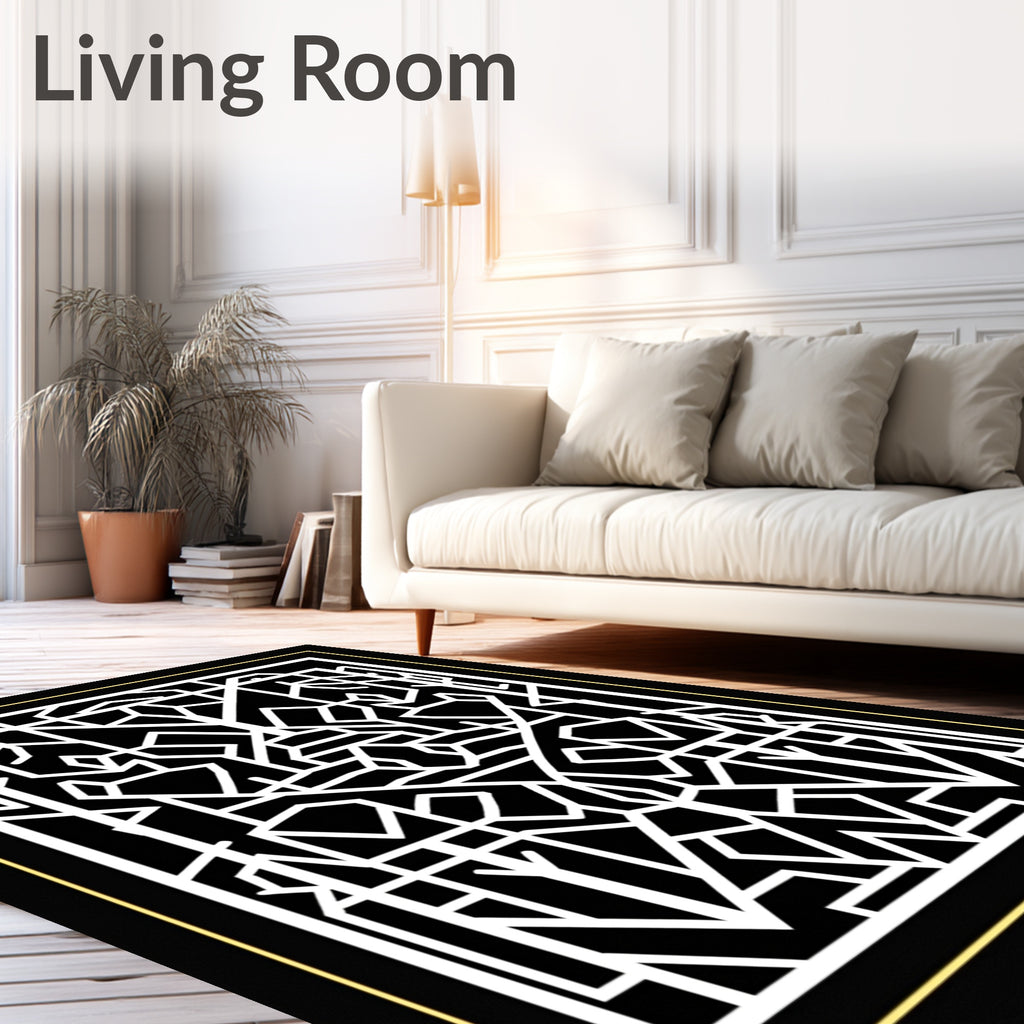 Bold White Geometric Lines Design Rug