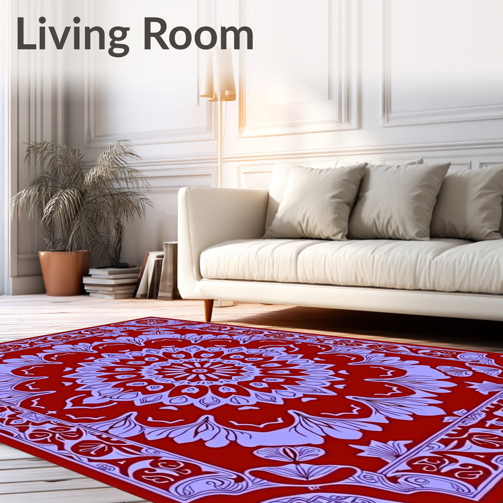Red Floral Mandala Pattern Rug