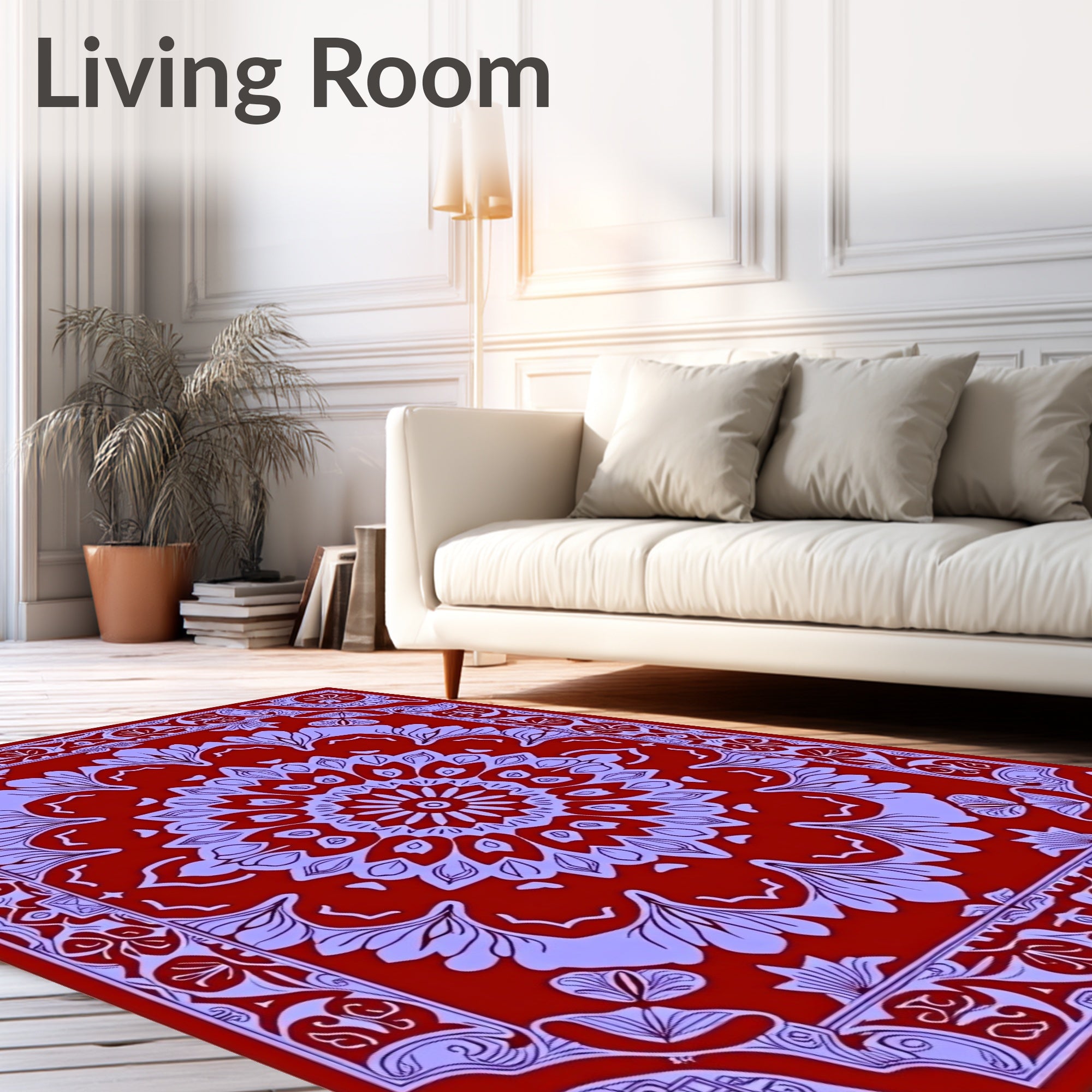 Red Floral Mandala Pattern Rug