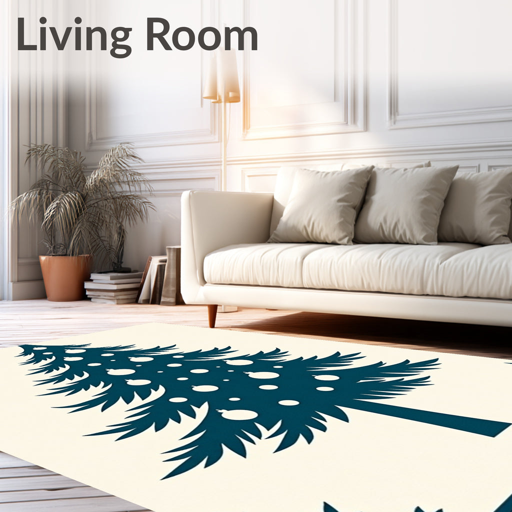 Deep Teal Festive Tree Ornaments Design Rug