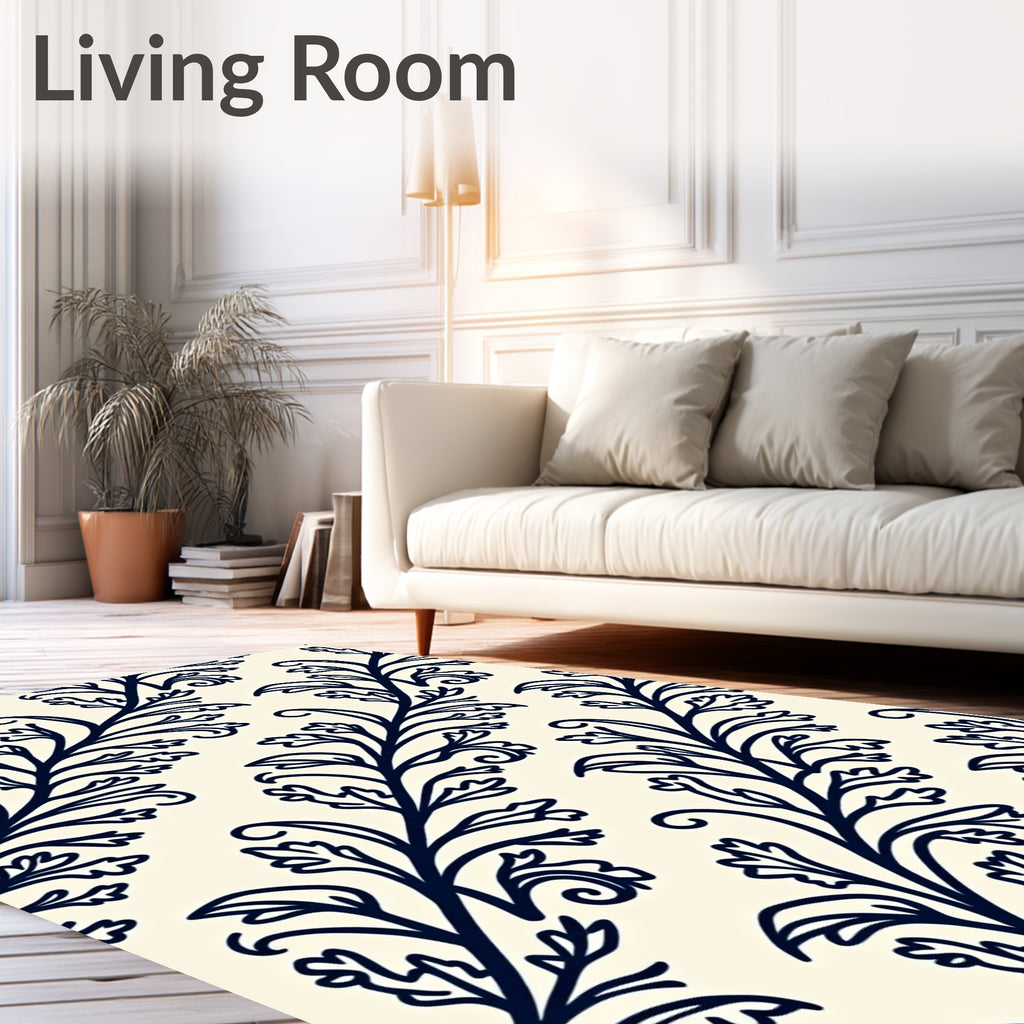 Navy Vine Scroll Pattern Rug
