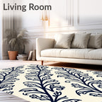 Navy Vine Scroll Pattern Rug