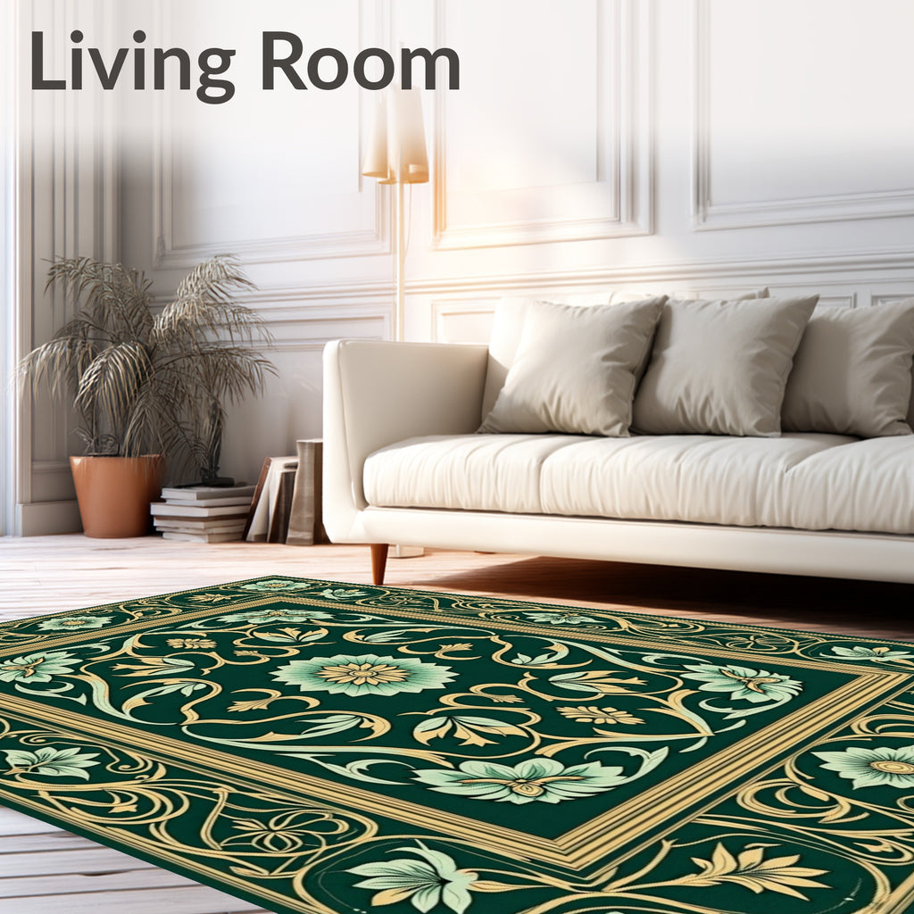 Green Gold Floral Art Nouveau Rug