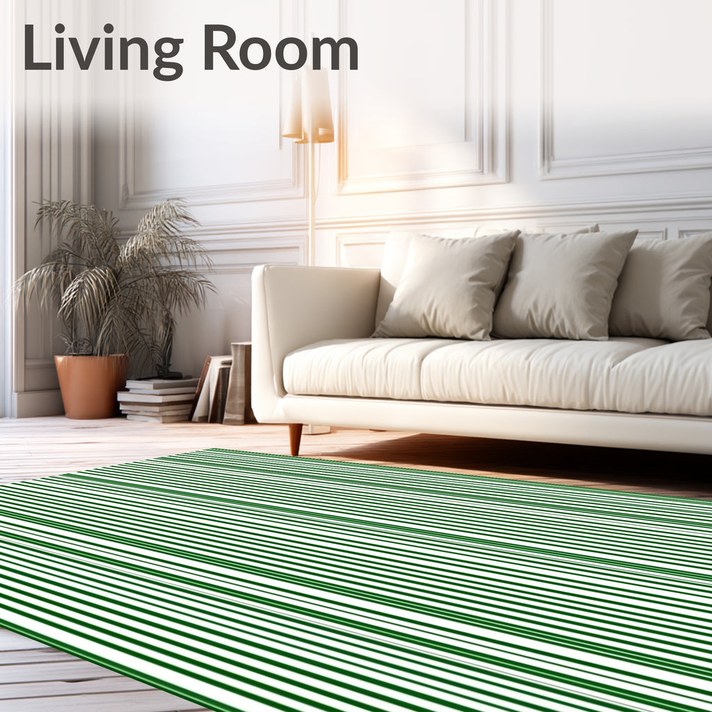 Modern Dark Green Stripe Pattern Rug