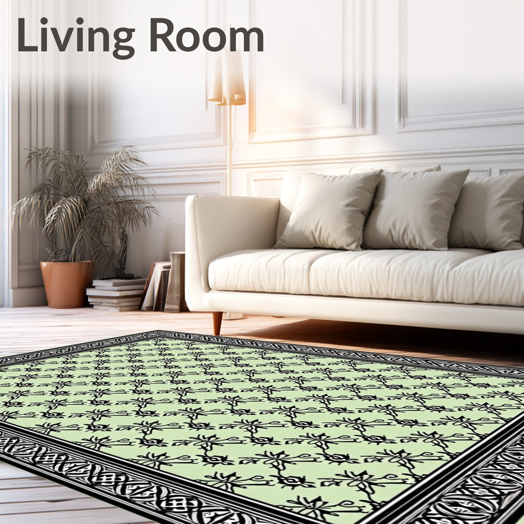 Light Green Floral Bordered Medallion Rug