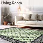 Light Green Floral Bordered Medallion Rug
