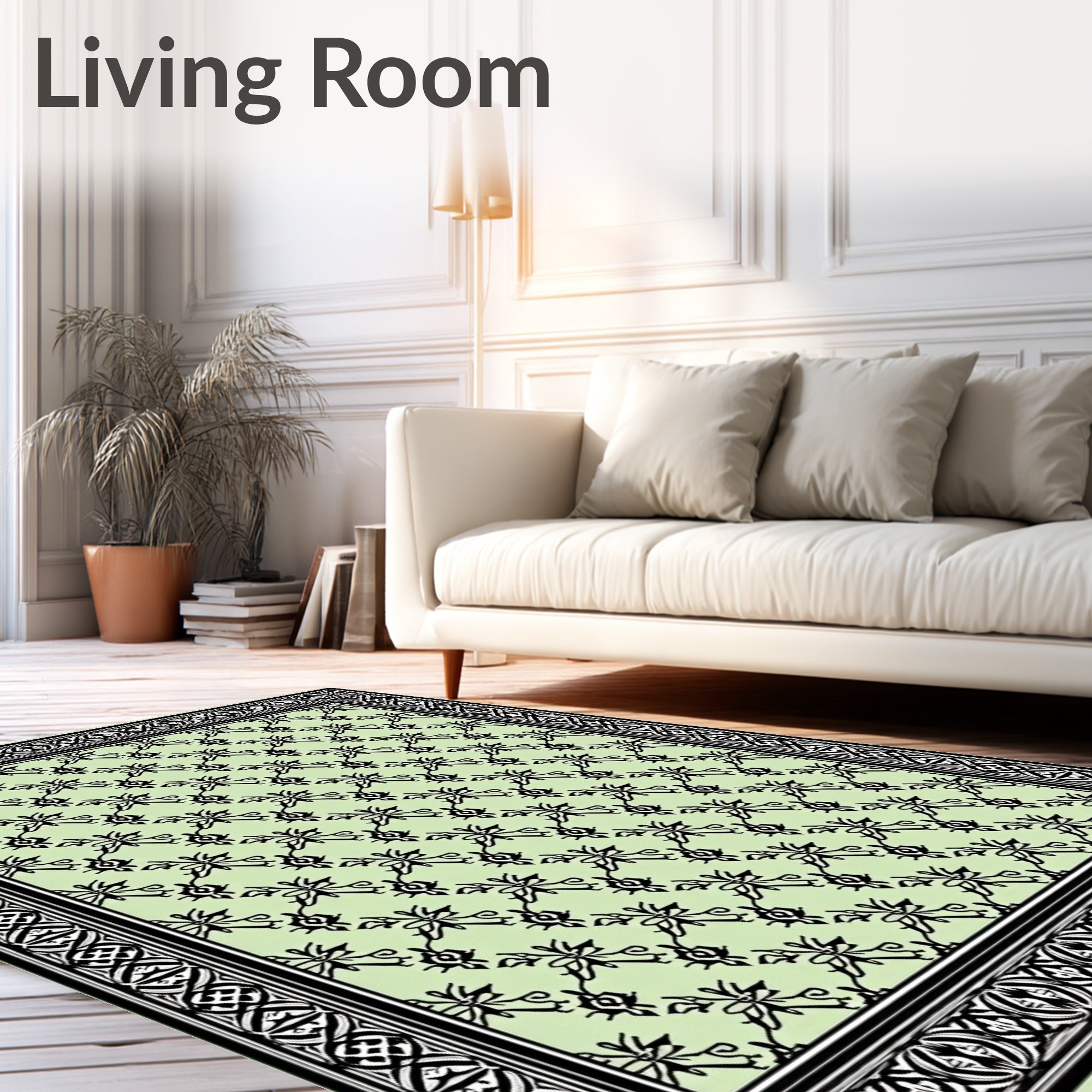 Light Green Floral Bordered Medallion Rug