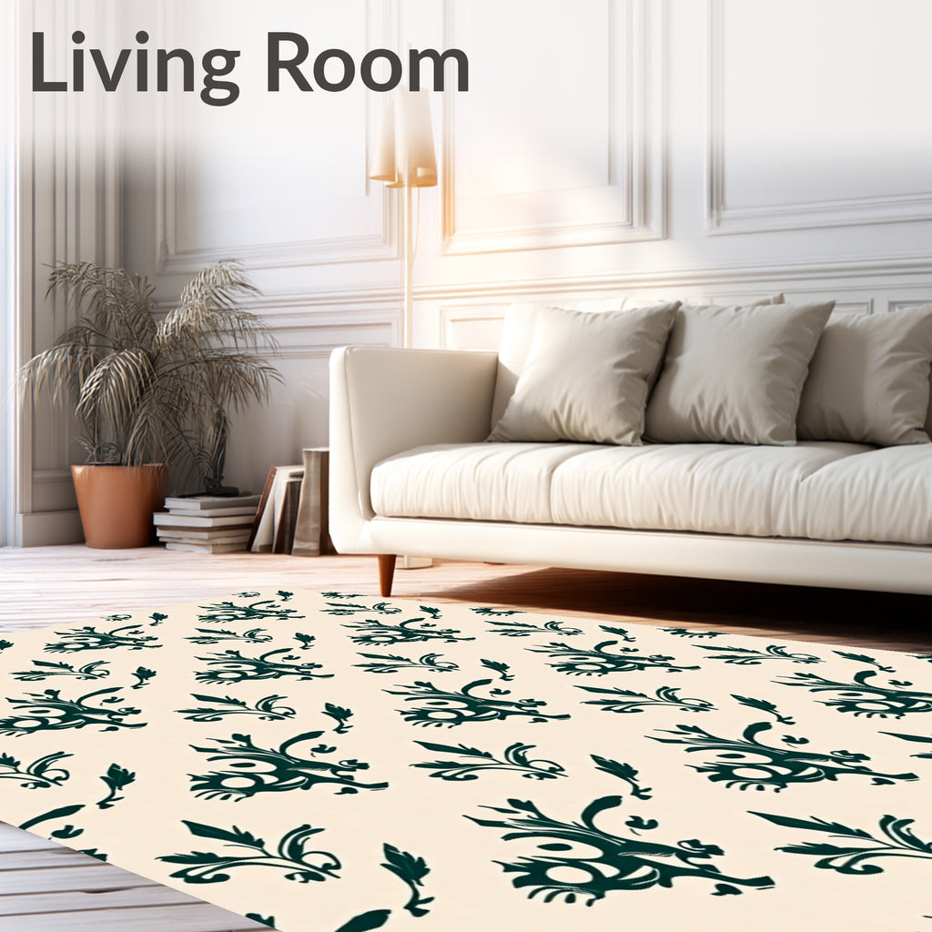 Dark Teal Floral Acanthus Scroll Rug