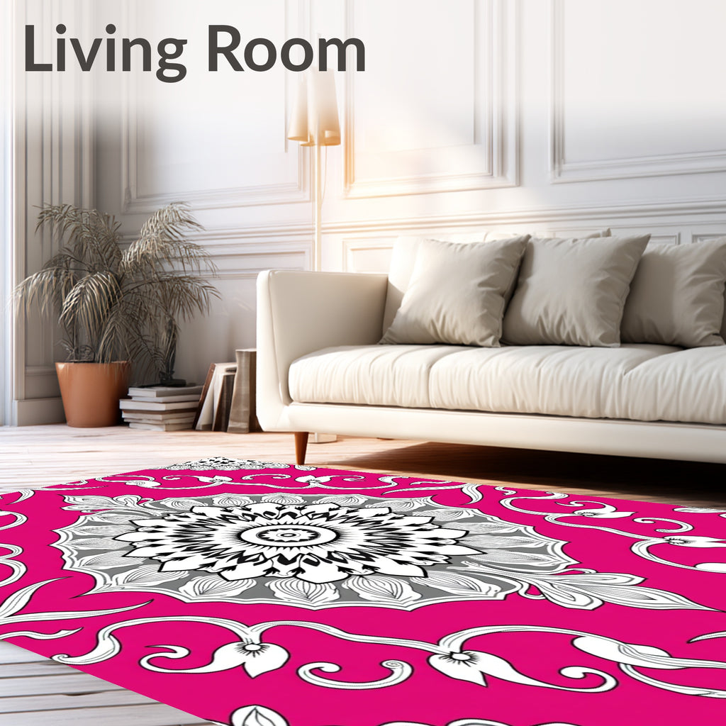 Vibrant Pink Mandala Floral Scroll Rug
