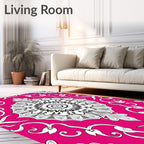Vibrant Pink Mandala Floral Scroll Rug