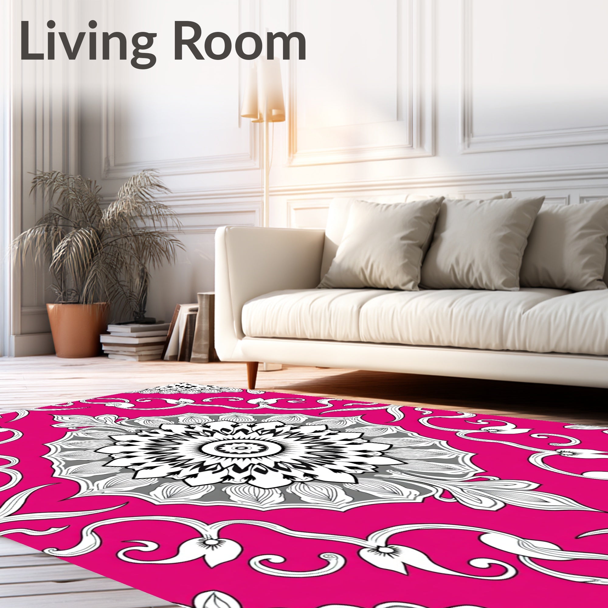 Vibrant Pink Mandala Floral Scroll Rug