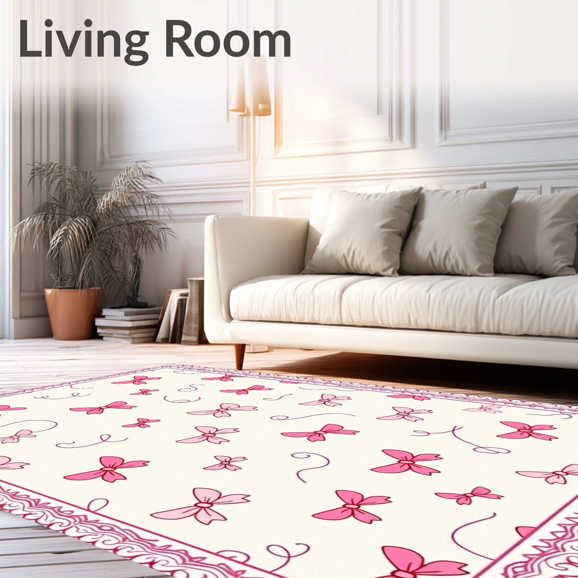 Pink Bows Swirls Pattern Rug