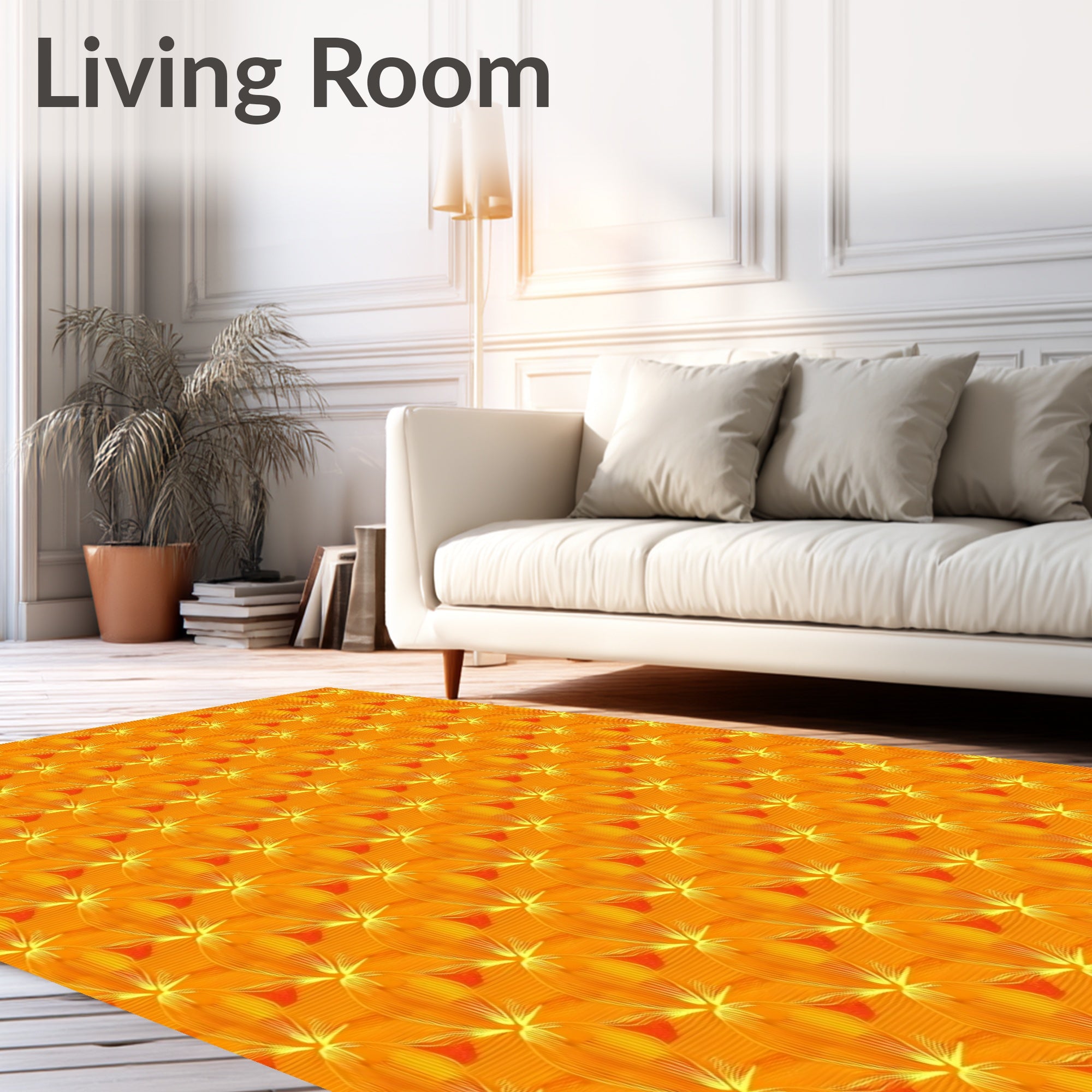 Orange Floral Swirls Pattern Rug