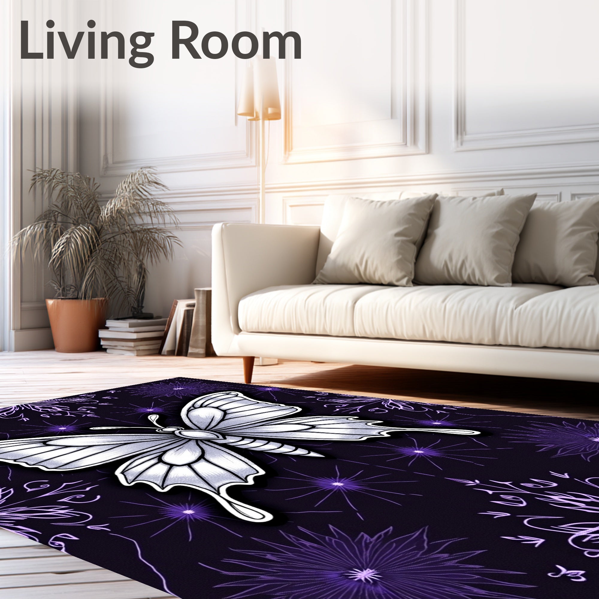 Purple Butterfly Mystical Symmetry Design Rug