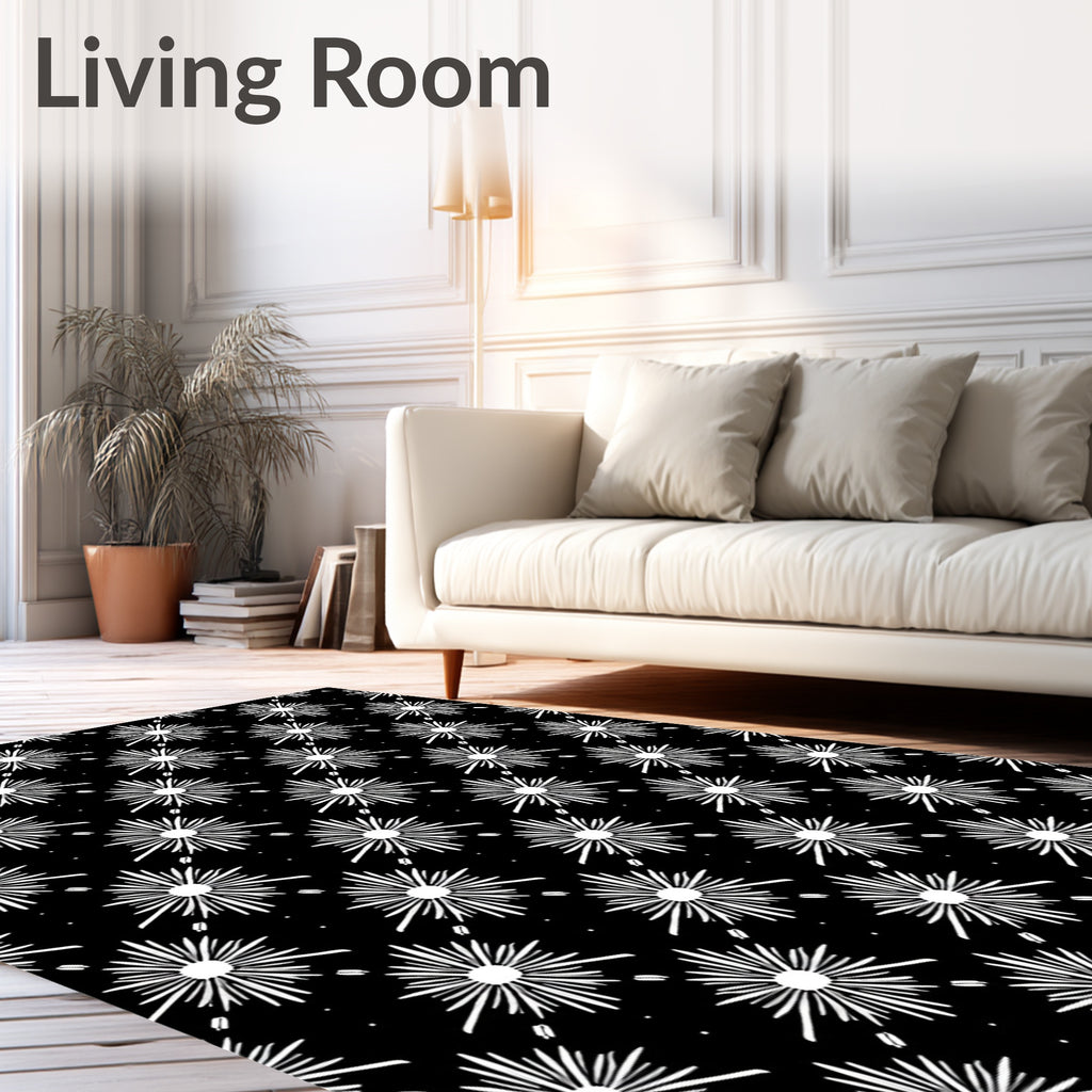 Black White Radial Starburst Pattern Rug