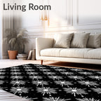 Black White Radial Starburst Pattern Rug