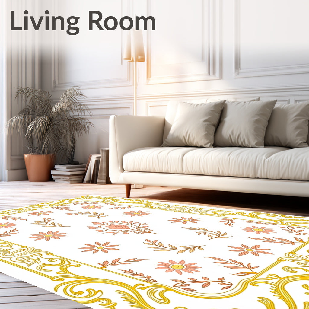 Golden Ornamental Floral Pattern Rug