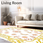 Golden Ornamental Floral Pattern Rug
