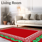 Red Green Leaf Holly Border Design Rug