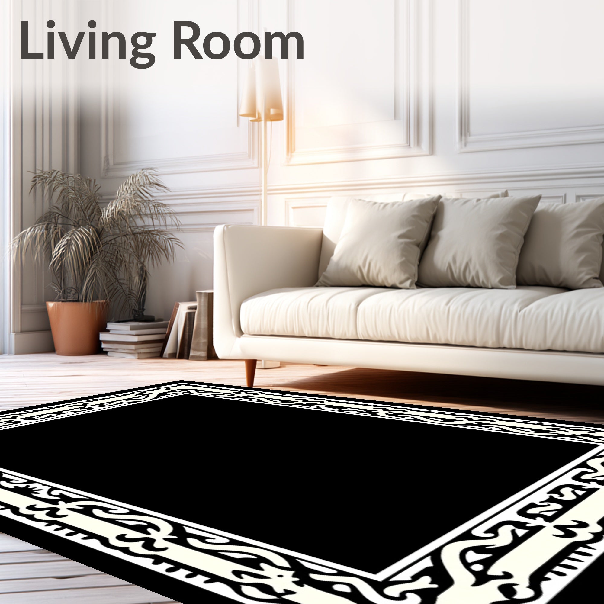 Ornate Black Cream Border Delight Rug