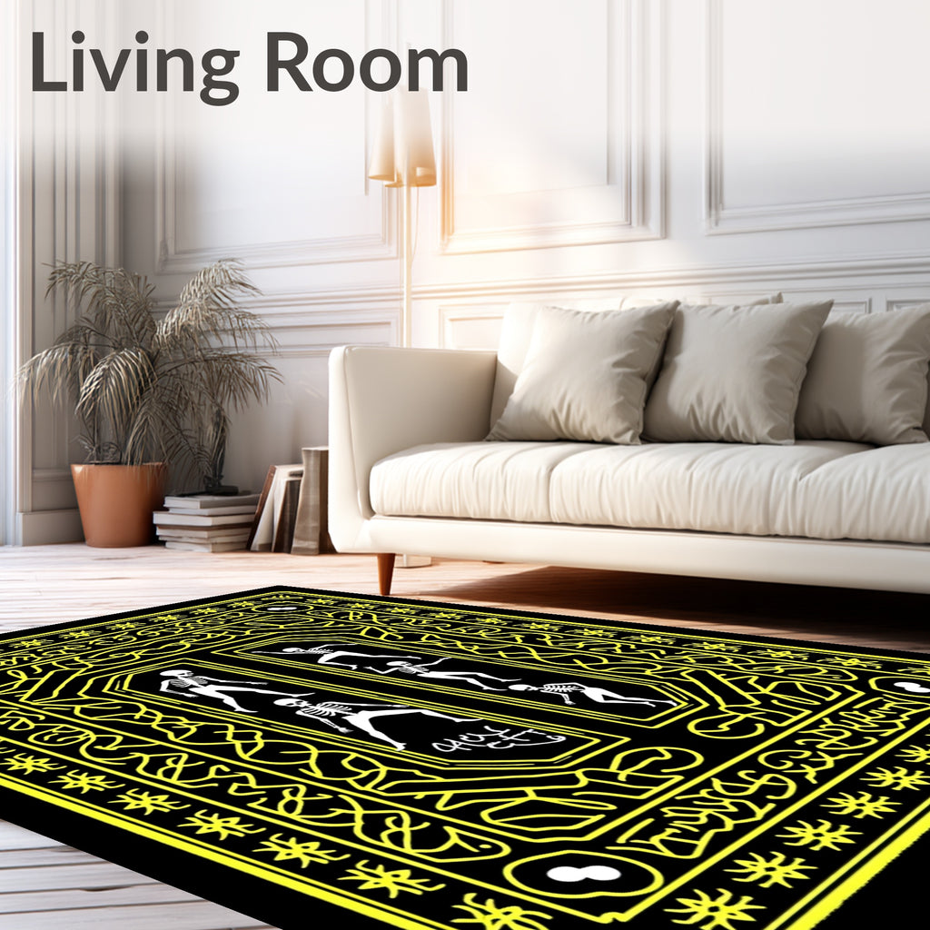 Gothic Yellow Skeleton Dancing Border Rug