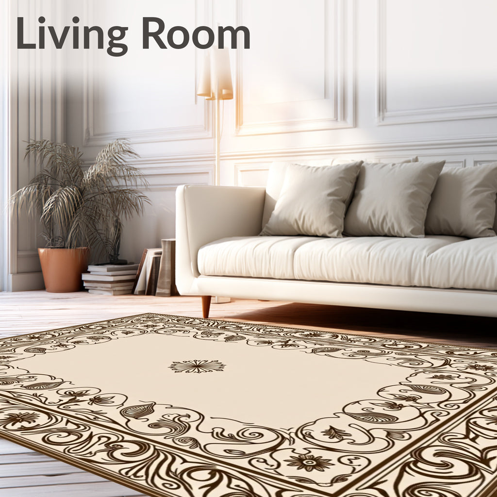 Ornate Floral Scroll Border Design Rug