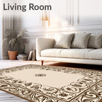 Ornate Floral Scroll Border Design Rug