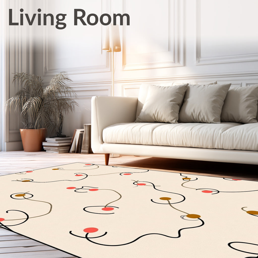 Cream Blush Line Art Dots Rug