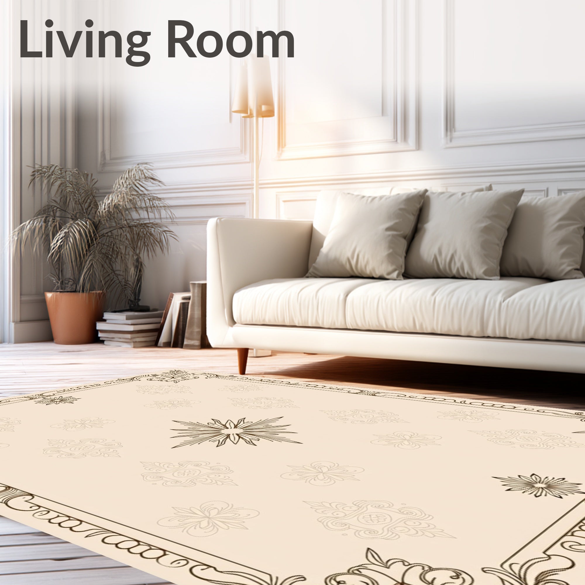 Ornate Scrollwork Repeating Floral Pattern Rug