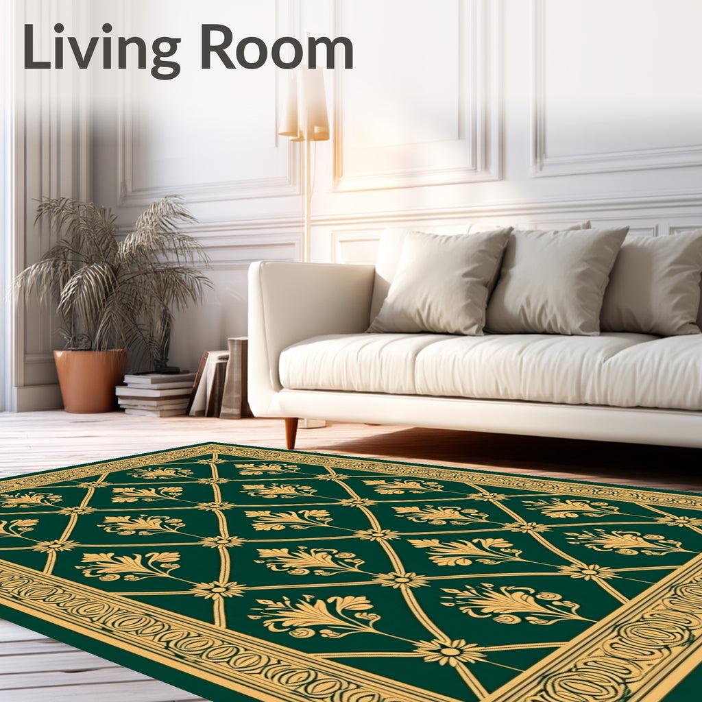 Gold Floral Damask Lattice Pattern Rug