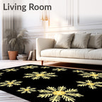 Golden Snowflake Array Black Rug