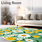 Floral Meadow Pattern Green Background Rug