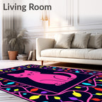 Playful Pink Cat Tropical Leaves Rug