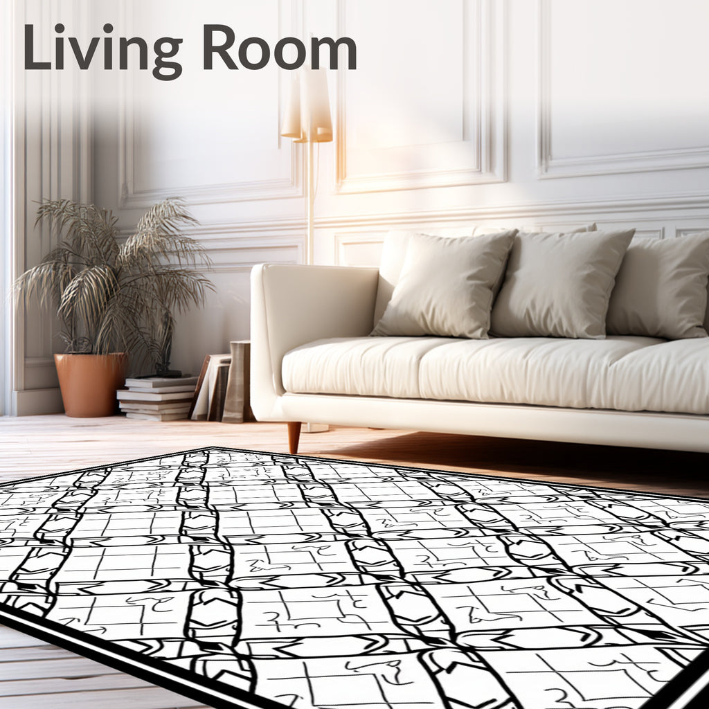 Monochrome Geometric Scrollwork Pattern Rug