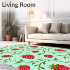 Red Strawberry Vines With White Flowers Rug
