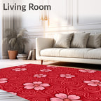 Red Floral Swirls Pattern Rug