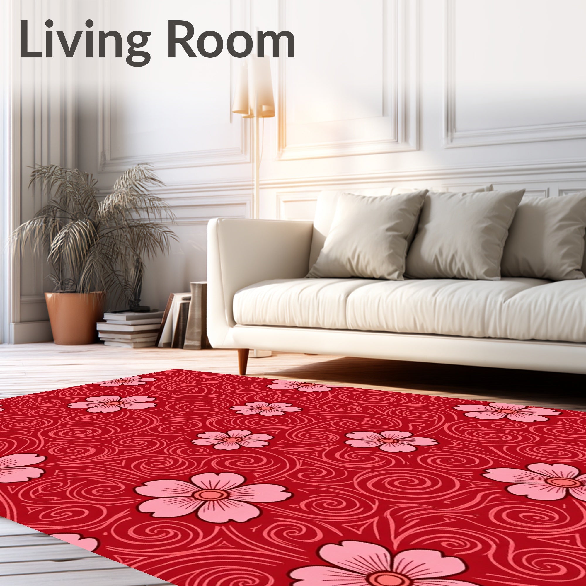 Red Floral Swirls Pattern Rug