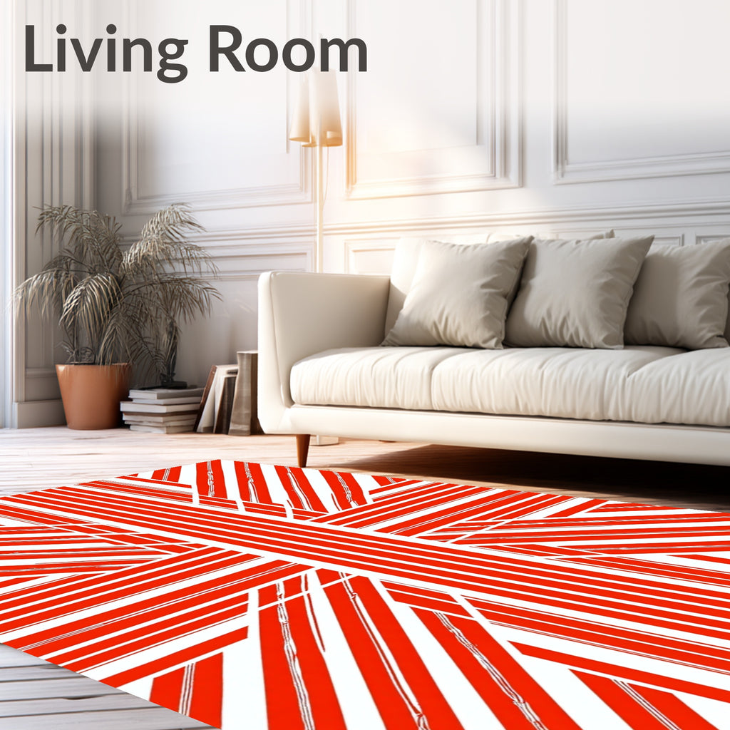 Bold Red White Abstract Stripe Design Rug