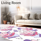 Pink Purple Floral Outline Design Rug
