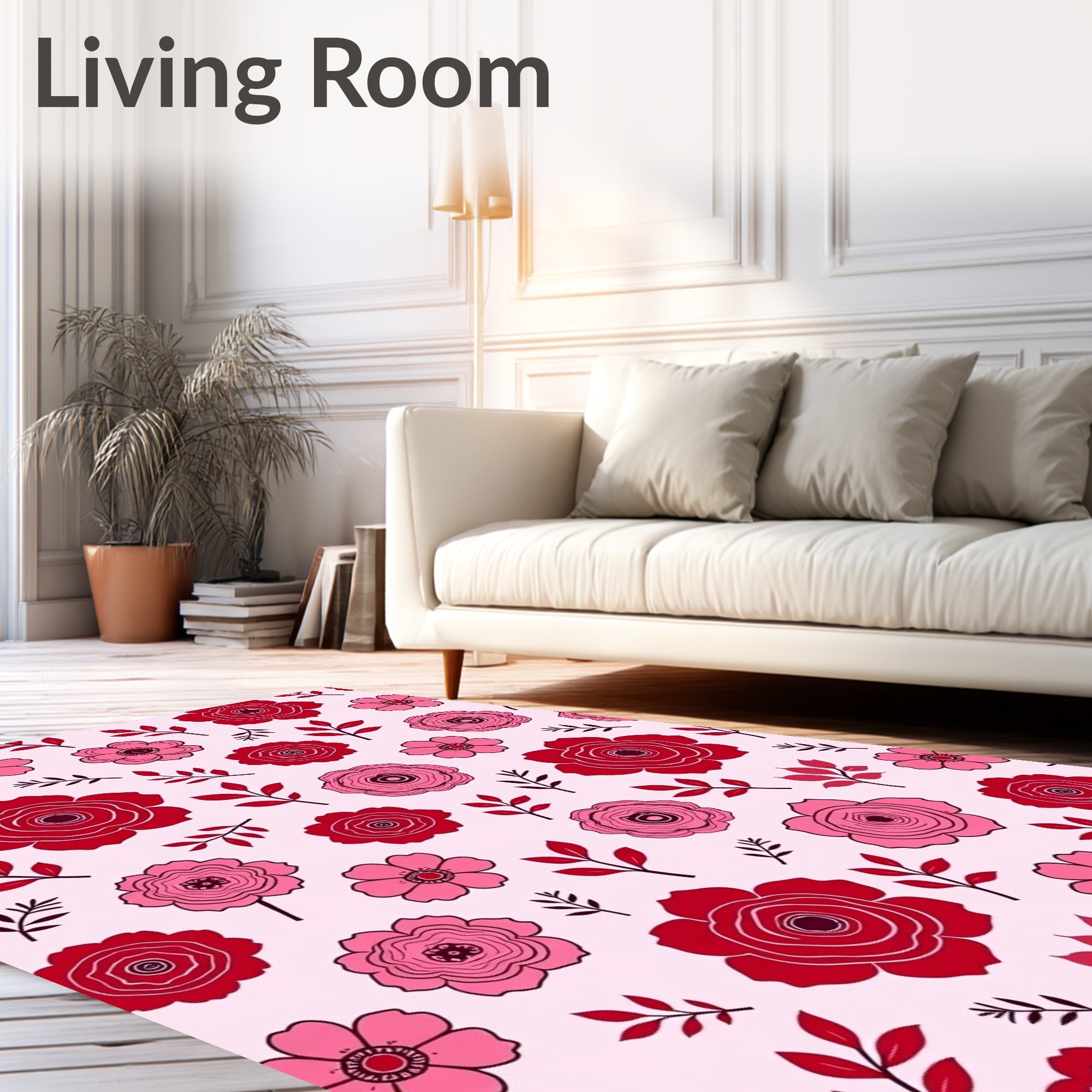 Bold Red Pink Flower Pattern Rug