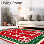 Crimson Bordered Leaf Pattern Rug