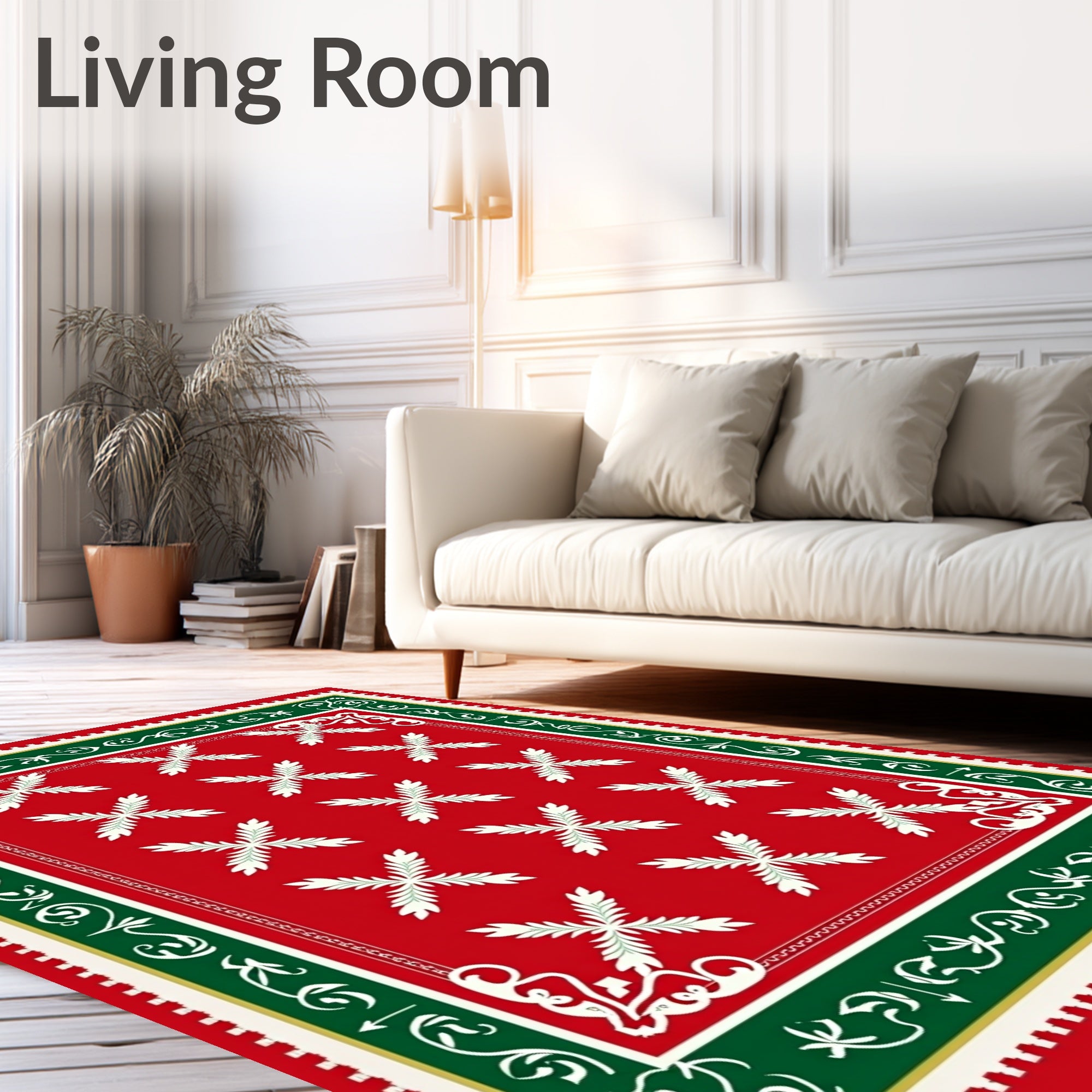 Crimson Bordered Leaf Pattern Rug