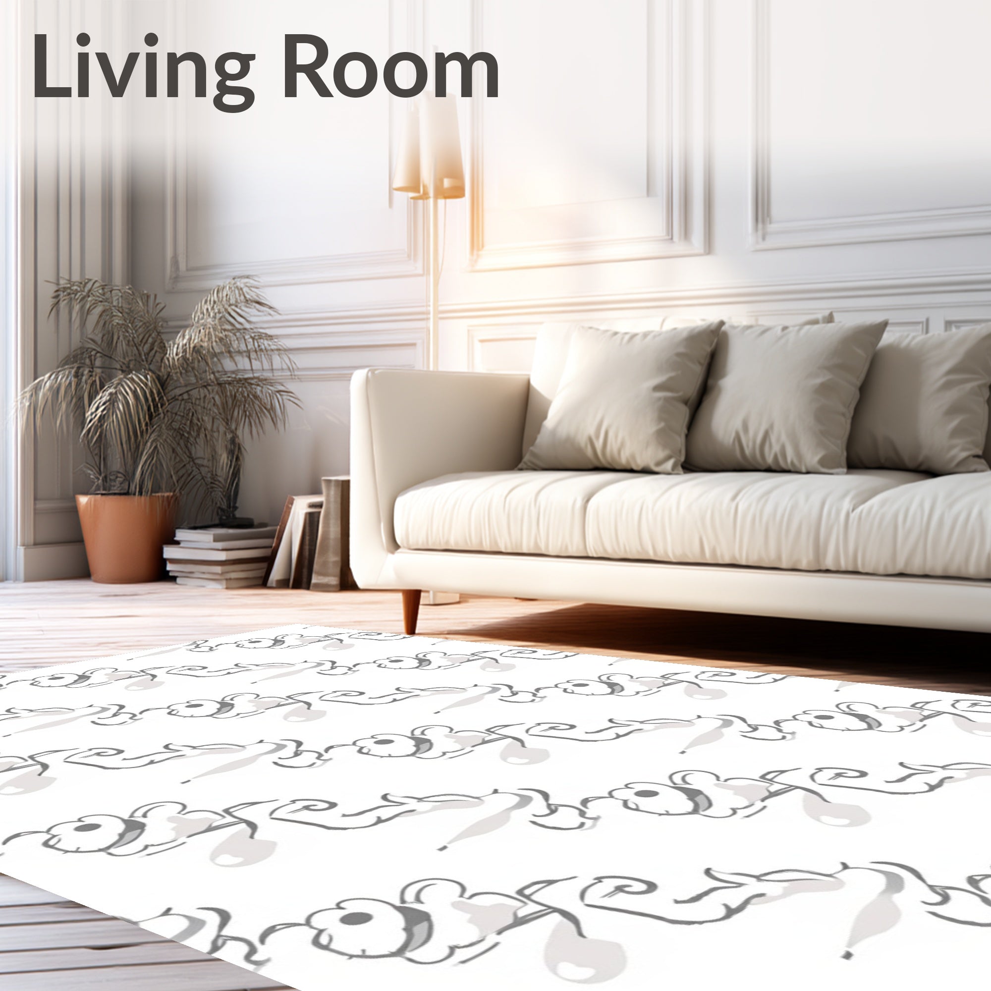 Minimalist White Gray Swirl Flower Pattern Rug