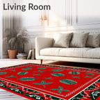 Bold Red Green Leaf Border Rug
