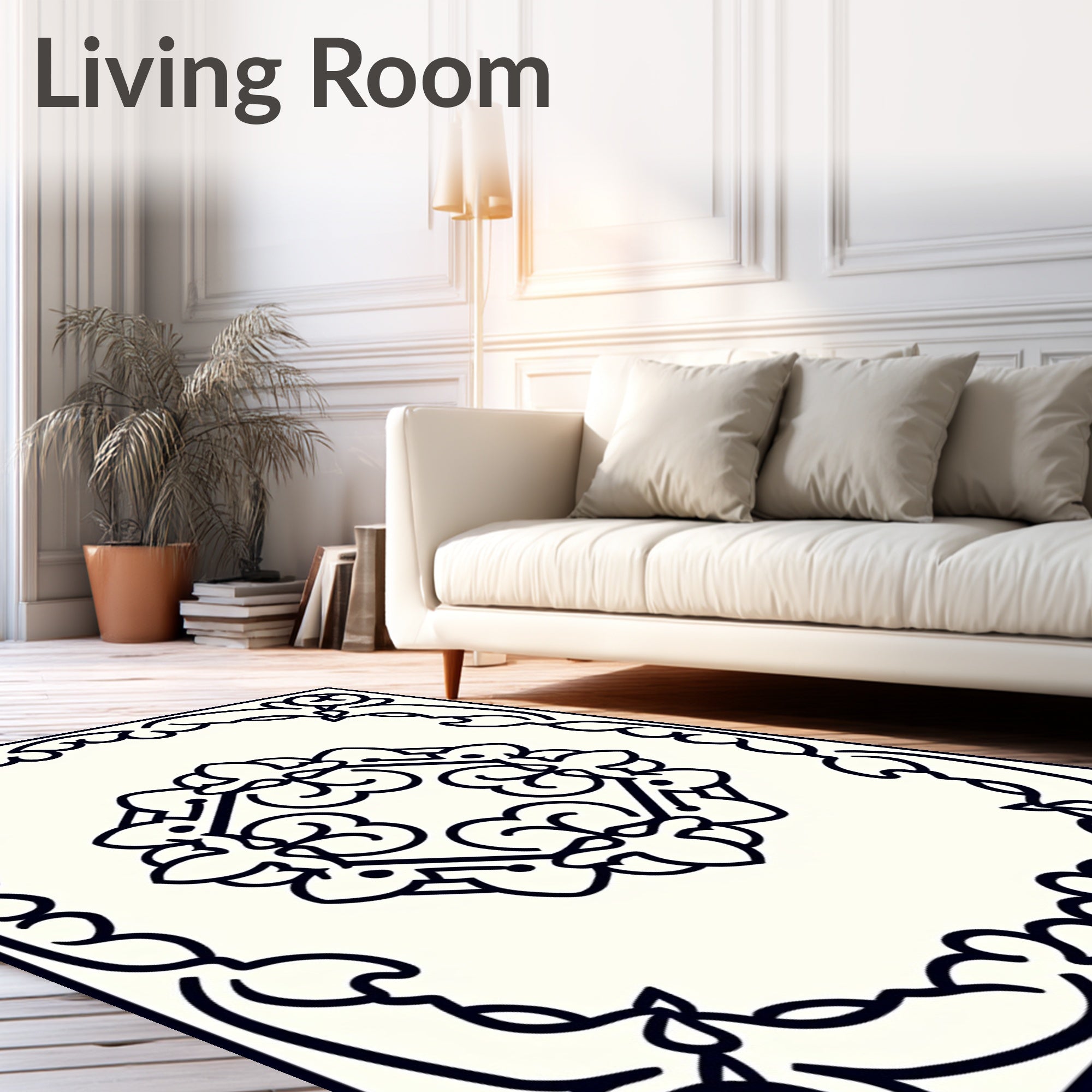 Ornate Floral Scrollwork Frame Design Rug