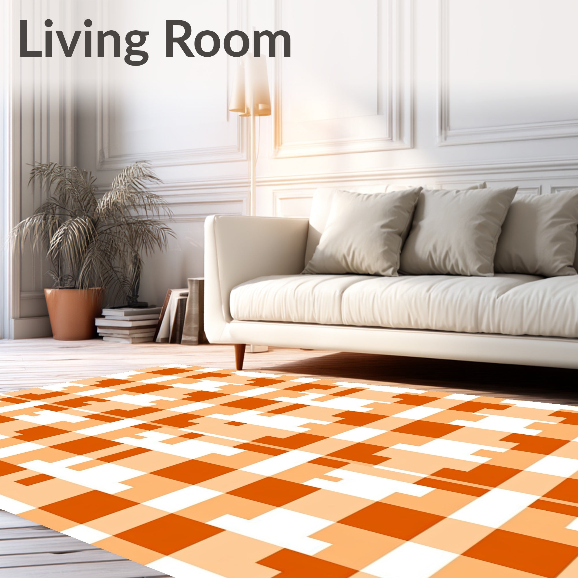 Modern Orange Geometric Check Pattern Rug