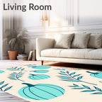 Teal Pumpkin And Leaf Pattern Rug