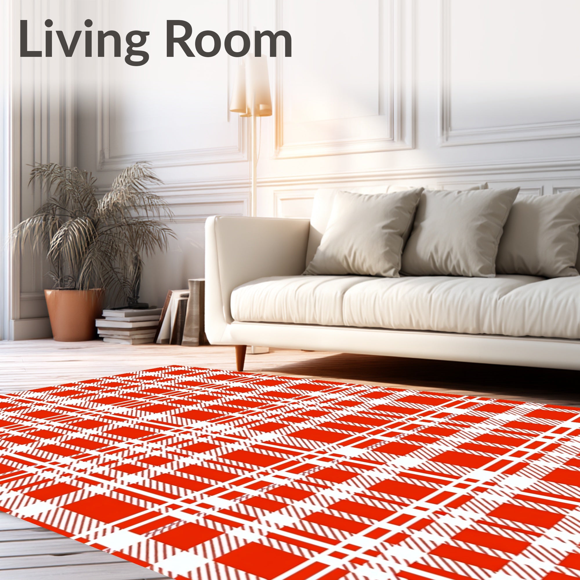 Classic Red and White Plaid Pattern Rug
