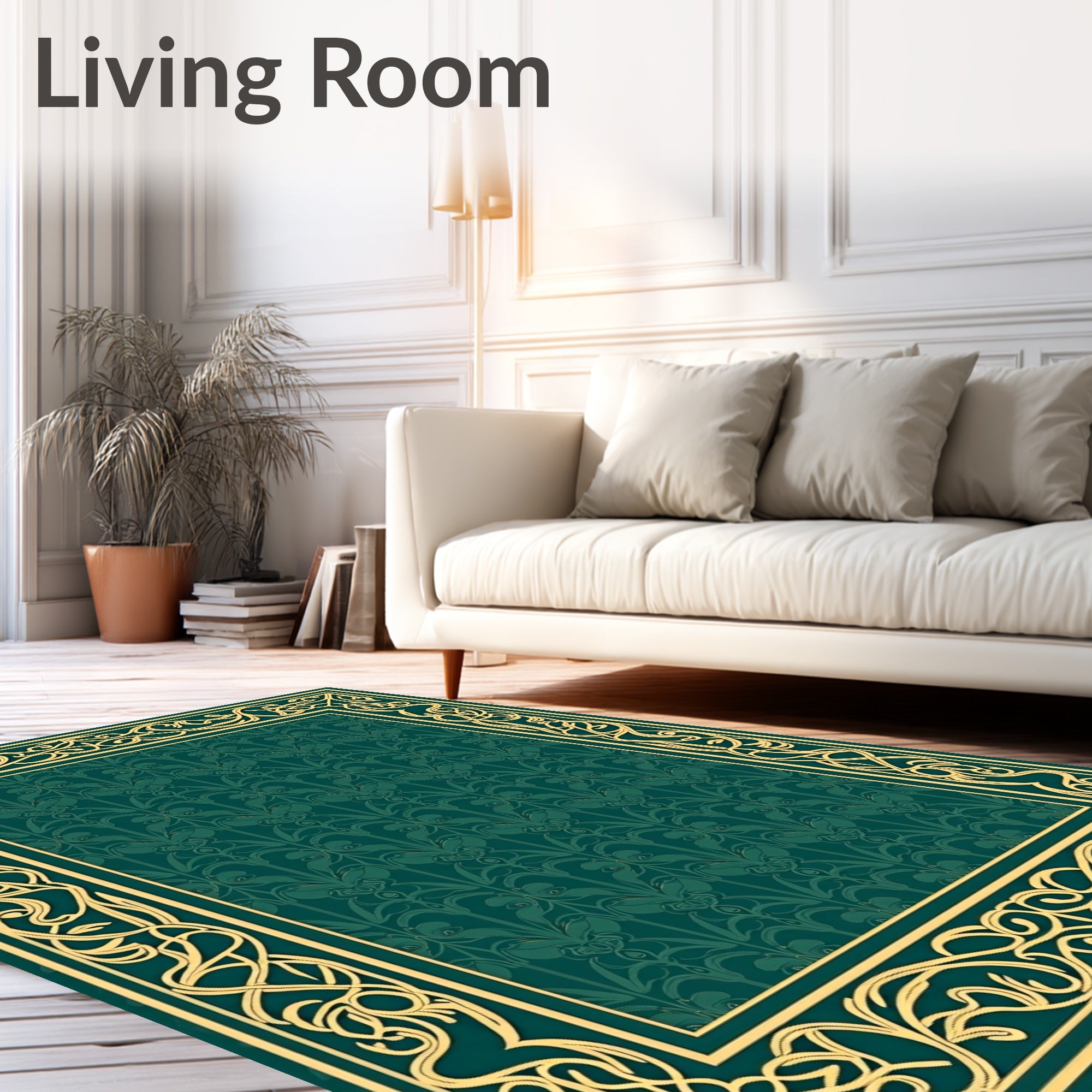 Art Nouveau Scrollwork Green Floral Rug