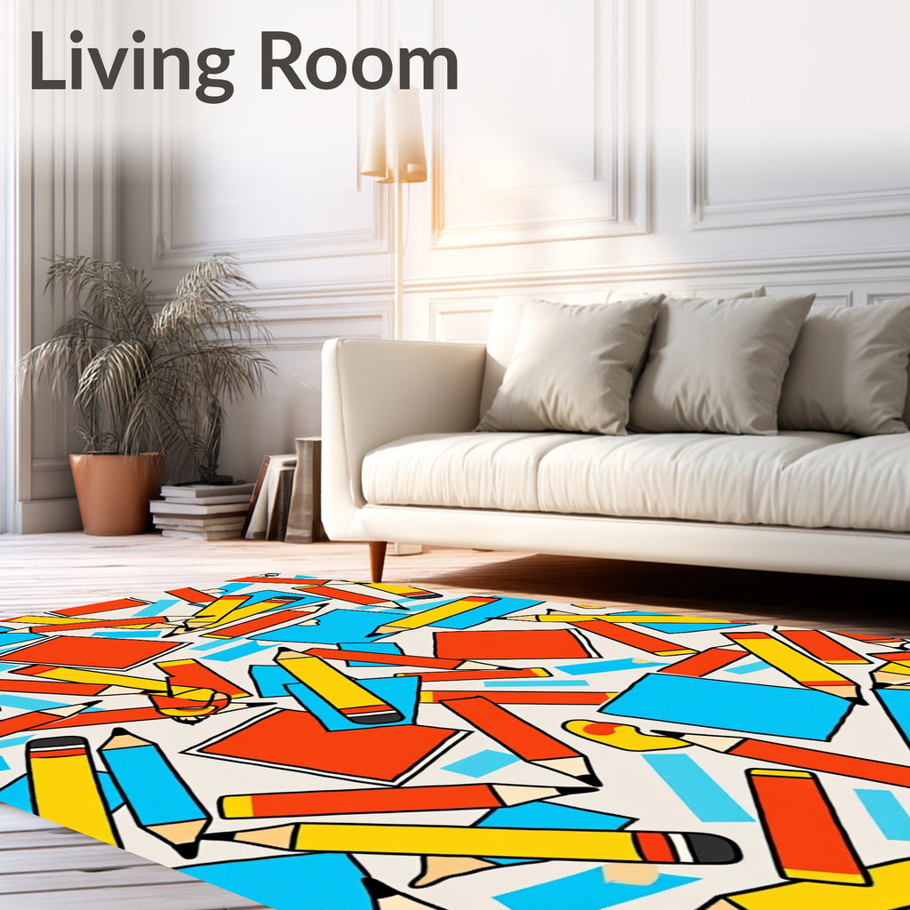 Playful Pencil Paper Pattern Design Rug